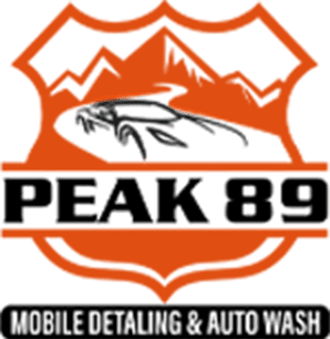 A logo for peak 8 9 detailing and auto wash.